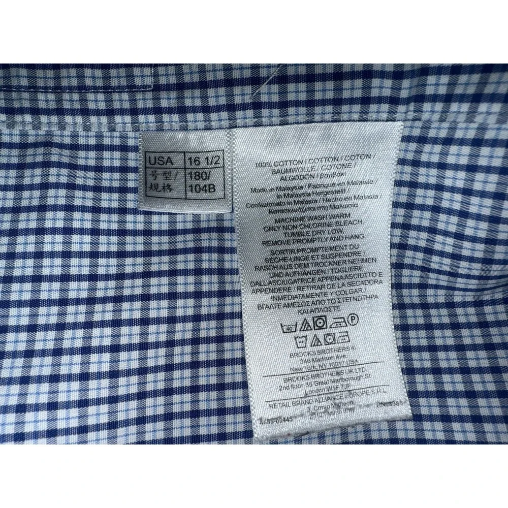 Brooks Brothers Mens Dress Shirt Size 16 1/2 Blue White Gingham Button Down‎